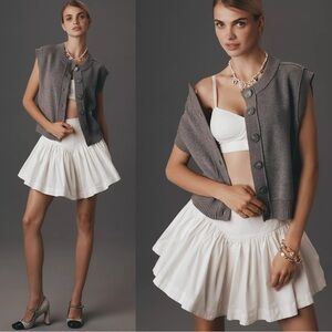 Anthropologie Maeve Basque Waist Flirty Mini Circle Skirt Skort White NWT XL